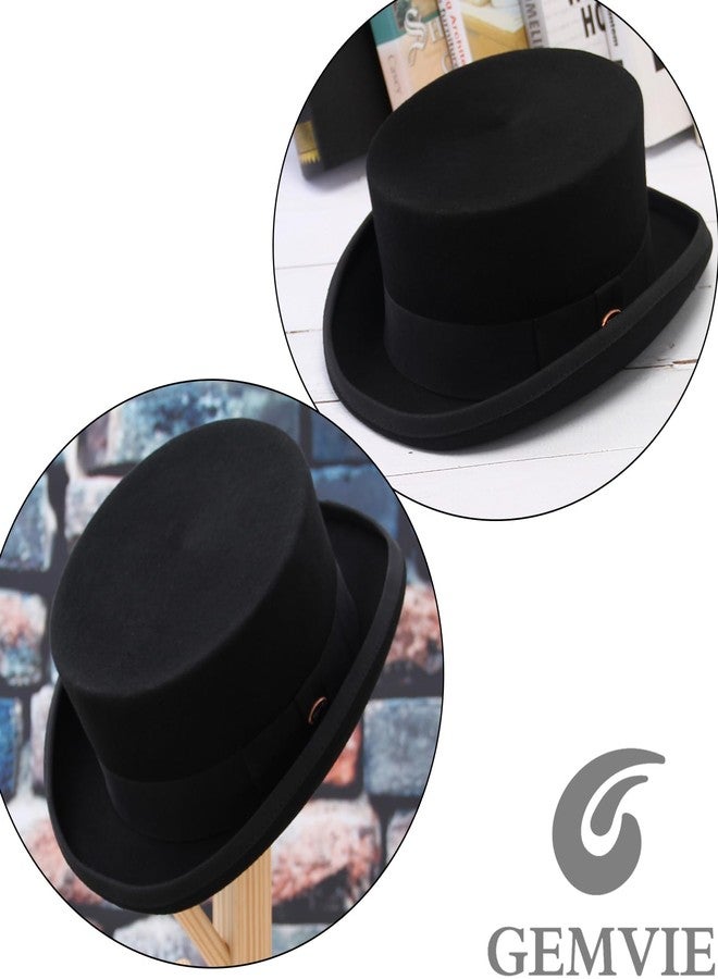 GEMVIE Men 100% Wool Top Hat Mad Hatter Satin Lined Black Low Top Hats for Party - Image 5